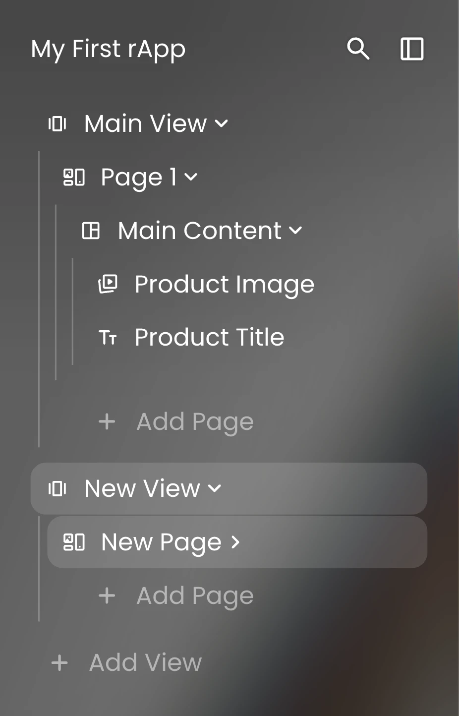 The rapptide editor left sidebar